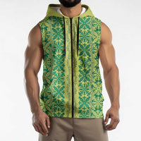 Hawaii Lei with Tribal Quilt Motif Sleeveless Zip Hoodie - Polynesian Pride