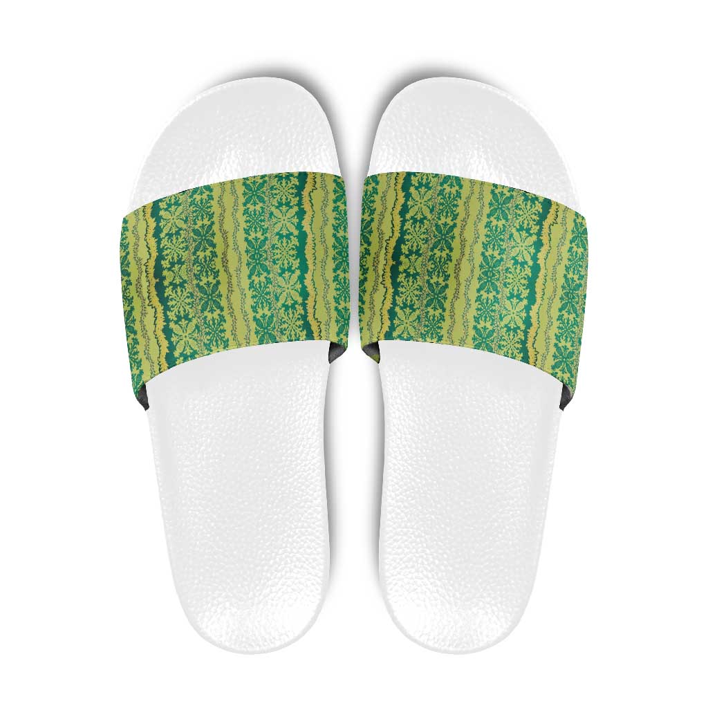 Hawaii Lei with Tribal Quilt Motif Slide Sandals - Polynesian Pride