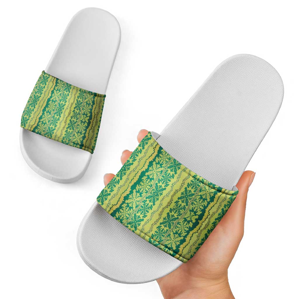 Hawaii Lei with Tribal Quilt Motif Slide Sandals - Polynesian Pride