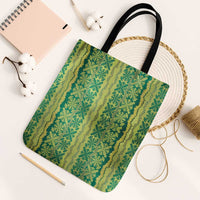Hawaii Lei with Tribal Quilt Motif Tote Bag LT9 Black Strap One Size Green - Polynesian Pride