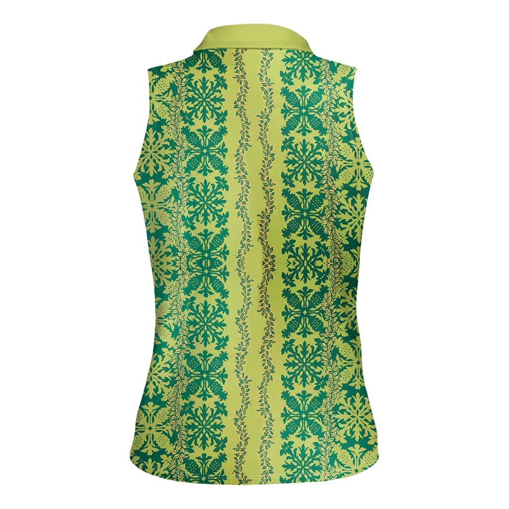 Hawaii Lei with Tribal Quilt Motif Women Sleeveless Polo Shirt LT9 - Polynesian Pride