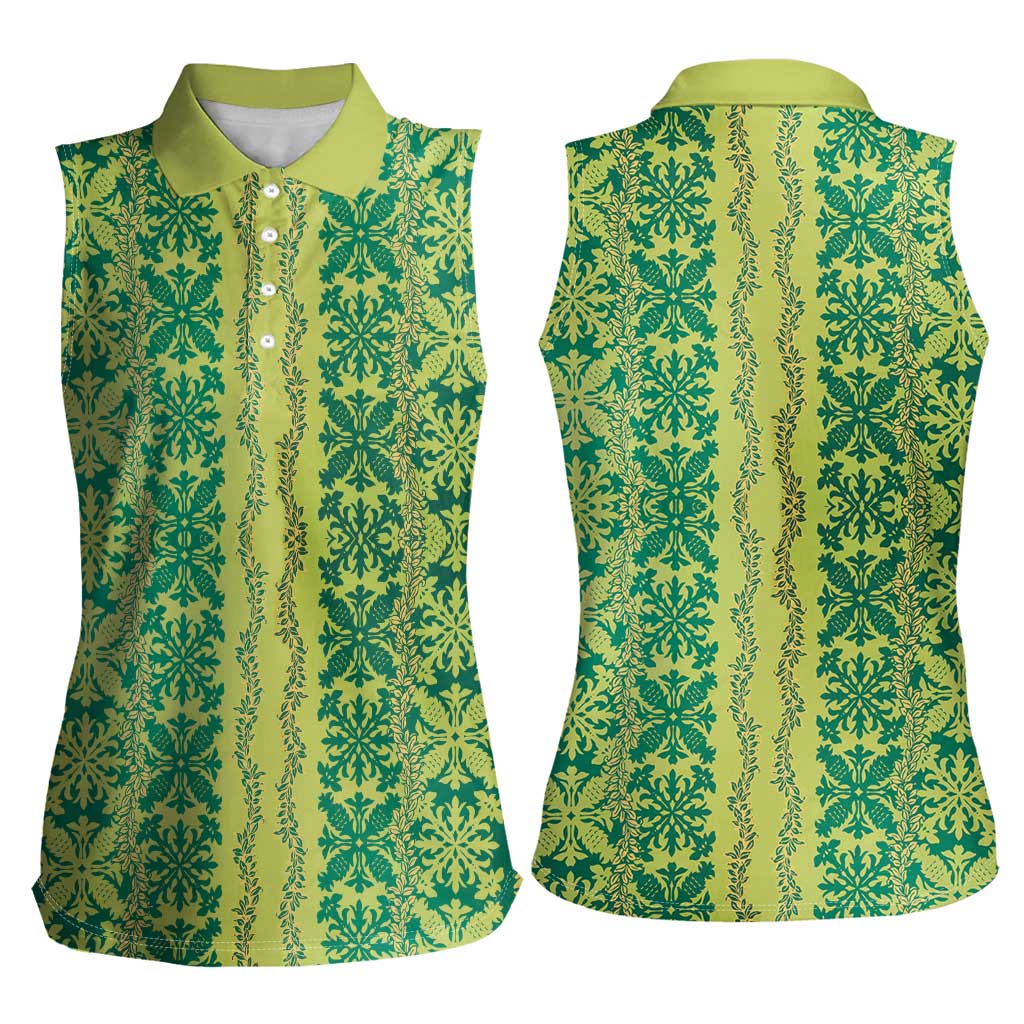 Hawaii Lei with Tribal Quilt Motif Women Sleeveless Polo Shirt LT9 - Polynesian Pride