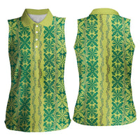 Hawaii Lei with Tribal Quilt Motif Women Sleeveless Polo Shirt LT9 - Polynesian Pride
