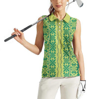 Hawaii Lei with Tribal Quilt Motif Women Sleeveless Polo Shirt LT9 - Polynesian Pride