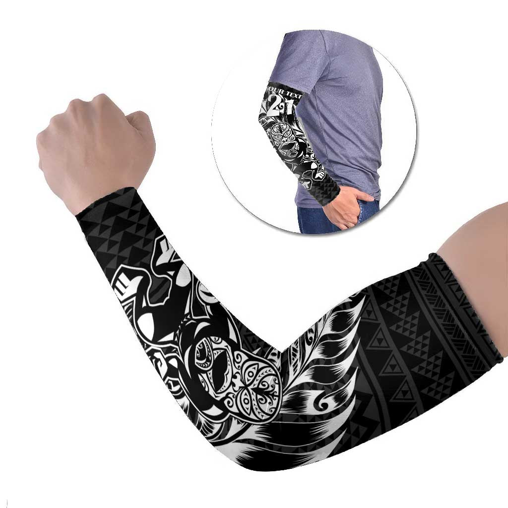New Zealand Rugby Warrior Custom Arm Sleeves Black Fern Taniko Motif LT9 Set of 2 Black - Polynesian Pride