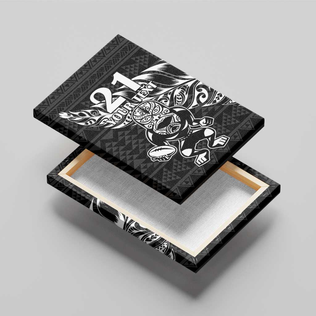 New Zealand Rugby Warrior Custom Canvas Wall Art Black Fern Taniko Motif