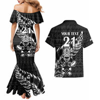 New Zealand Rugby Warrior Custom Couples Matching Mermaid Dress and Hawaiian Shirt Black Fern Taniko Motif LT9 - Polynesian Pride