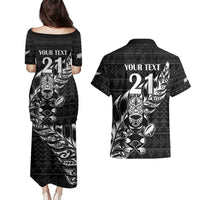 New Zealand Rugby Warrior Custom Couples Matching Puletasi and Hawaiian Shirt Black Fern Taniko Motif LT9 - Polynesian Pride