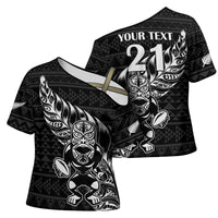 New Zealand Rugby Warrior Custom Cross Shoulder Shirt Black Fern Taniko Motif LT9 - Polynesian Pride