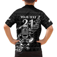 New Zealand Rugby Warrior Custom Family Matching Long Sleeve Bodycon Dress and Hawaiian Shirt Black Fern Taniko Motif LT9 - Polynesian Pride