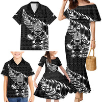 New Zealand Rugby Warrior Custom Family Matching Mermaid Dress and Hawaiian Shirt Black Fern Taniko Motif LT9 - Polynesian Pride