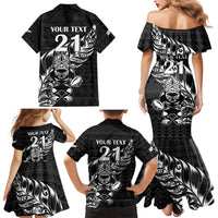 New Zealand Rugby Warrior Custom Family Matching Mermaid Dress and Hawaiian Shirt Black Fern Taniko Motif LT9 - Polynesian Pride