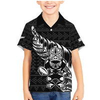 New Zealand Rugby Warrior Custom Family Matching Mermaid Dress and Hawaiian Shirt Black Fern Taniko Motif LT9 Son's Shirt Black - Polynesian Pride