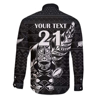 New Zealand Rugby Warrior Custom Family Matching Off The Shoulder Long Sleeve Dress and Hawaiian Shirt Black Fern Taniko Motif LT9 - Polynesian Pride