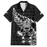 New Zealand Rugby Warrior Custom Family Matching Off Shoulder Short Dress and Hawaiian Shirt Black Fern Taniko Motif LT9 Dad's Shirt - Short Sleeve Black - Polynesian Pride