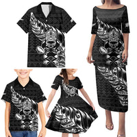 New Zealand Rugby Warrior Custom Family Matching Puletasi and Hawaiian Shirt Black Fern Taniko Motif LT9 - Polynesian Pride