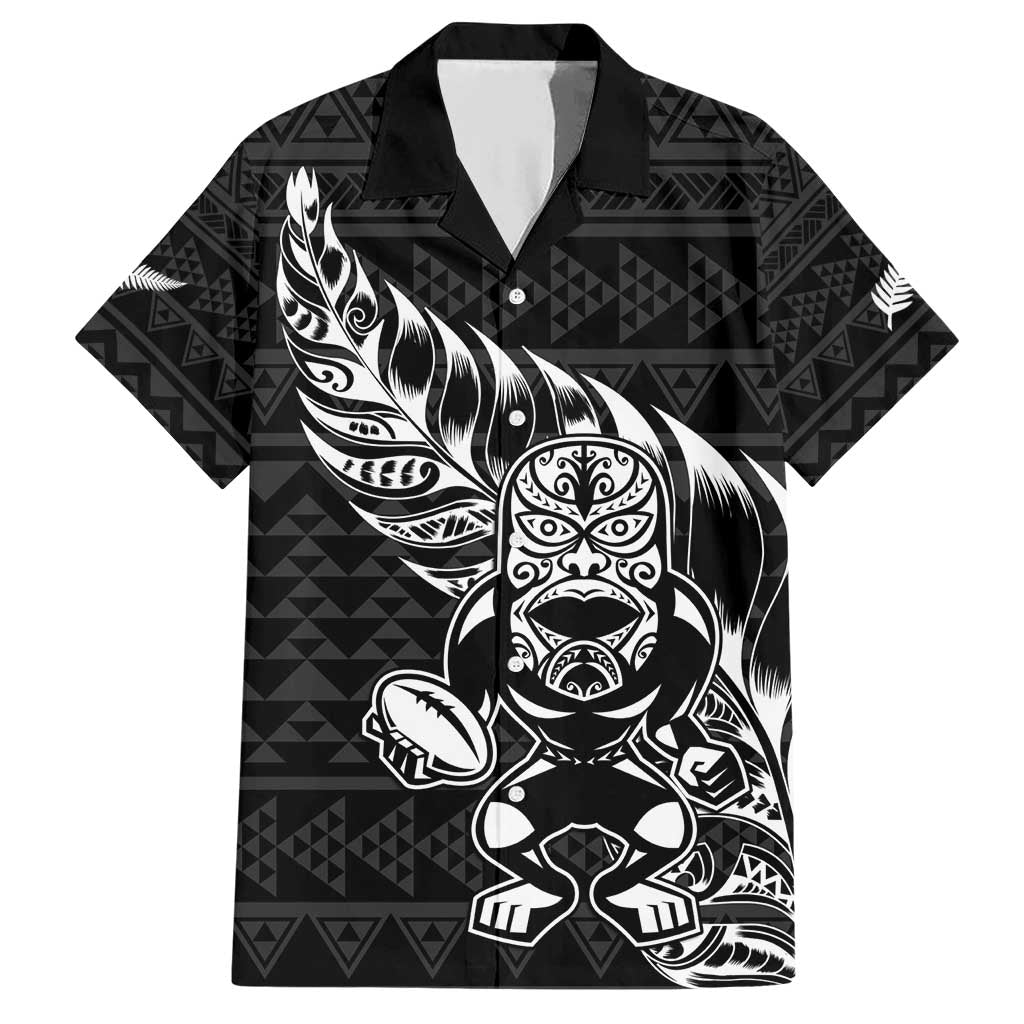 New Zealand Rugby Warrior Custom Family Matching Short Sleeve Bodycon Dress and Hawaiian Shirt Black Fern Taniko Motif LT9 Dad's Shirt - Short Sleeve Black - Polynesian Pride