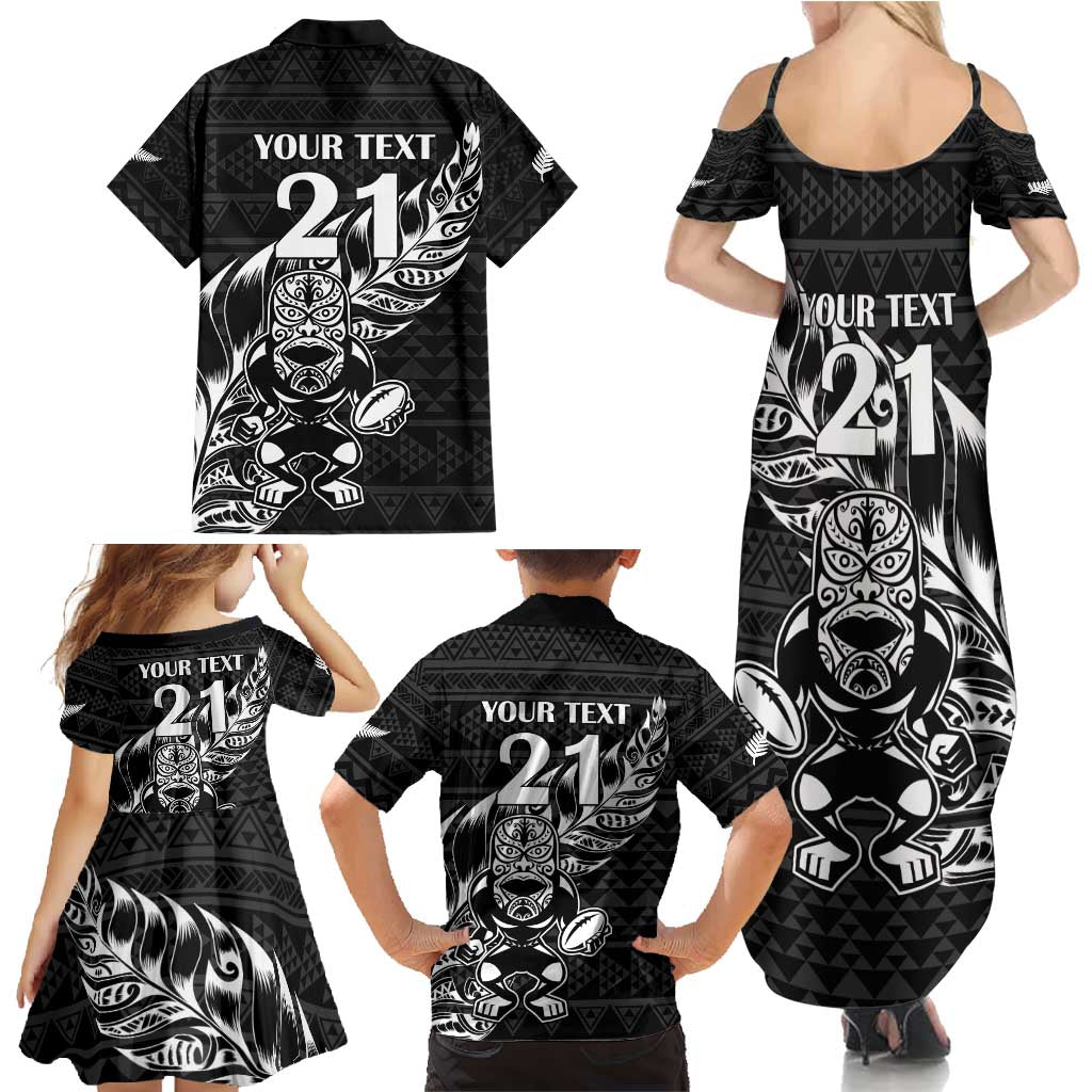 New Zealand Rugby Warrior Custom Family Matching Summer Maxi Dress and Hawaiian Shirt Black Fern Taniko Motif LT9 - Polynesian Pride