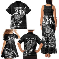 New Zealand Rugby Warrior Custom Family Matching Tank Maxi Dress and Hawaiian Shirt Black Fern Taniko Motif LT9 - Polynesian Pride