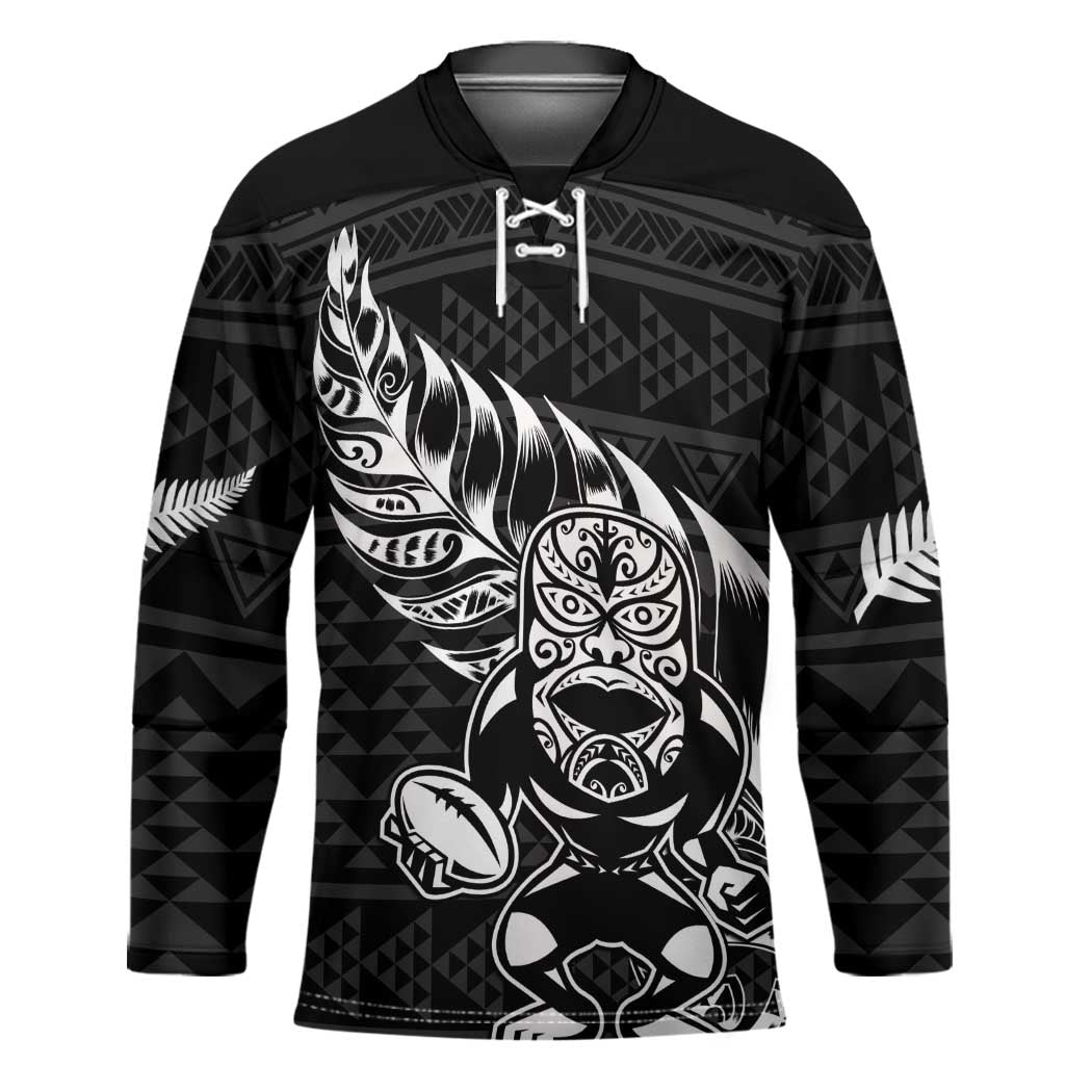 New Zealand Rugby Warrior Custom Hockey Jersey Black Fern Taniko Motif LT9 Unisex Black - Polynesian Pride