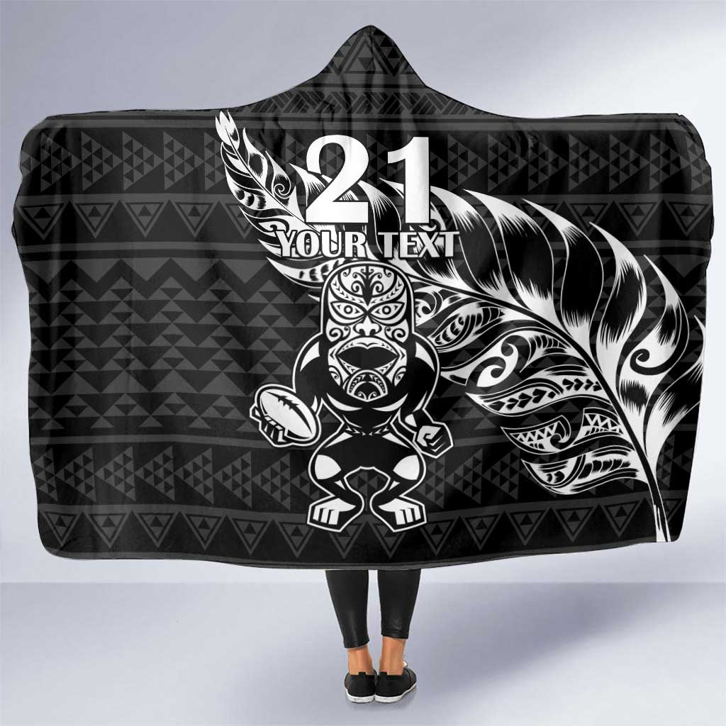New Zealand Rugby Warrior Custom Hooded Blanket Black Fern Taniko Motif LT9 One Size Black - Polynesian Pride