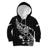 New Zealand Rugby Warrior Custom Kid Hoodie Black Fern Taniko Motif LT9 Hoodie Black - Polynesian Pride