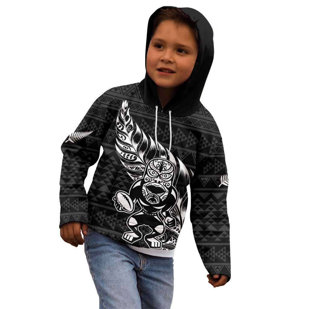 New Zealand Rugby Warrior Custom Kid Hoodie Black Fern Taniko Motif LT9 - Polynesian Pride