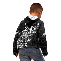New Zealand Rugby Warrior Custom Kid Hoodie Black Fern Taniko Motif LT9 - Polynesian Pride