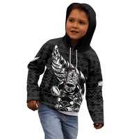 New Zealand Rugby Warrior Custom Kid Hoodie Black Fern Taniko Motif LT9 - Polynesian Pride