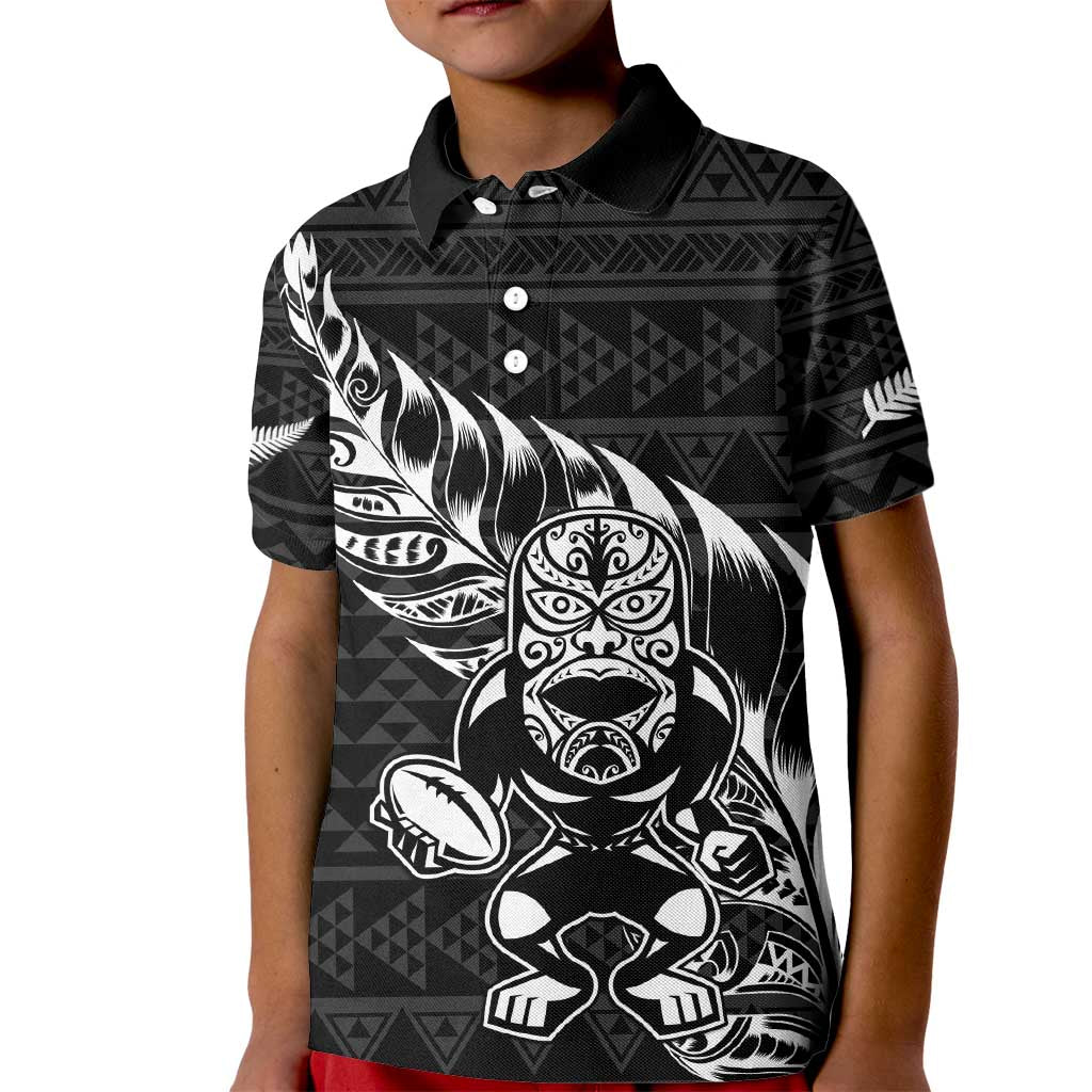 New Zealand Rugby Warrior Custom Kid Polo Shirt Black Fern Taniko Motif LT9 Kid Black - Polynesian Pride