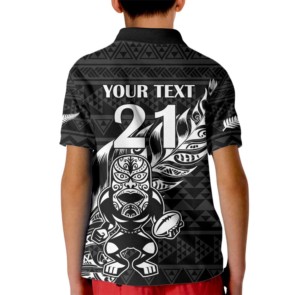 New Zealand Rugby Warrior Custom Kid Polo Shirt Black Fern Taniko Motif LT9 - Polynesian Pride