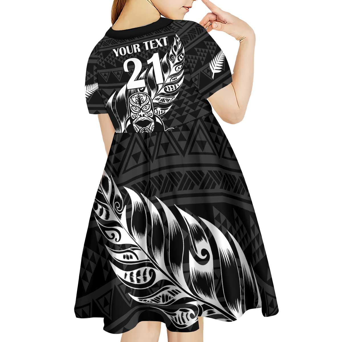 New Zealand Rugby Warrior Custom Kid Short Sleeve Dress Black Fern Taniko Motif LT9 - Polynesian Pride