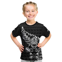 New Zealand Rugby Warrior Custom Kid T Shirt Black Fern Taniko Motif LT9 Black - Polynesian Pride