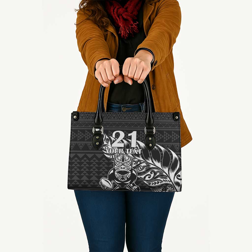 New Zealand Rugby Warrior Custom Leather Bag Black Fern Taniko Motif - Polynesian Pride