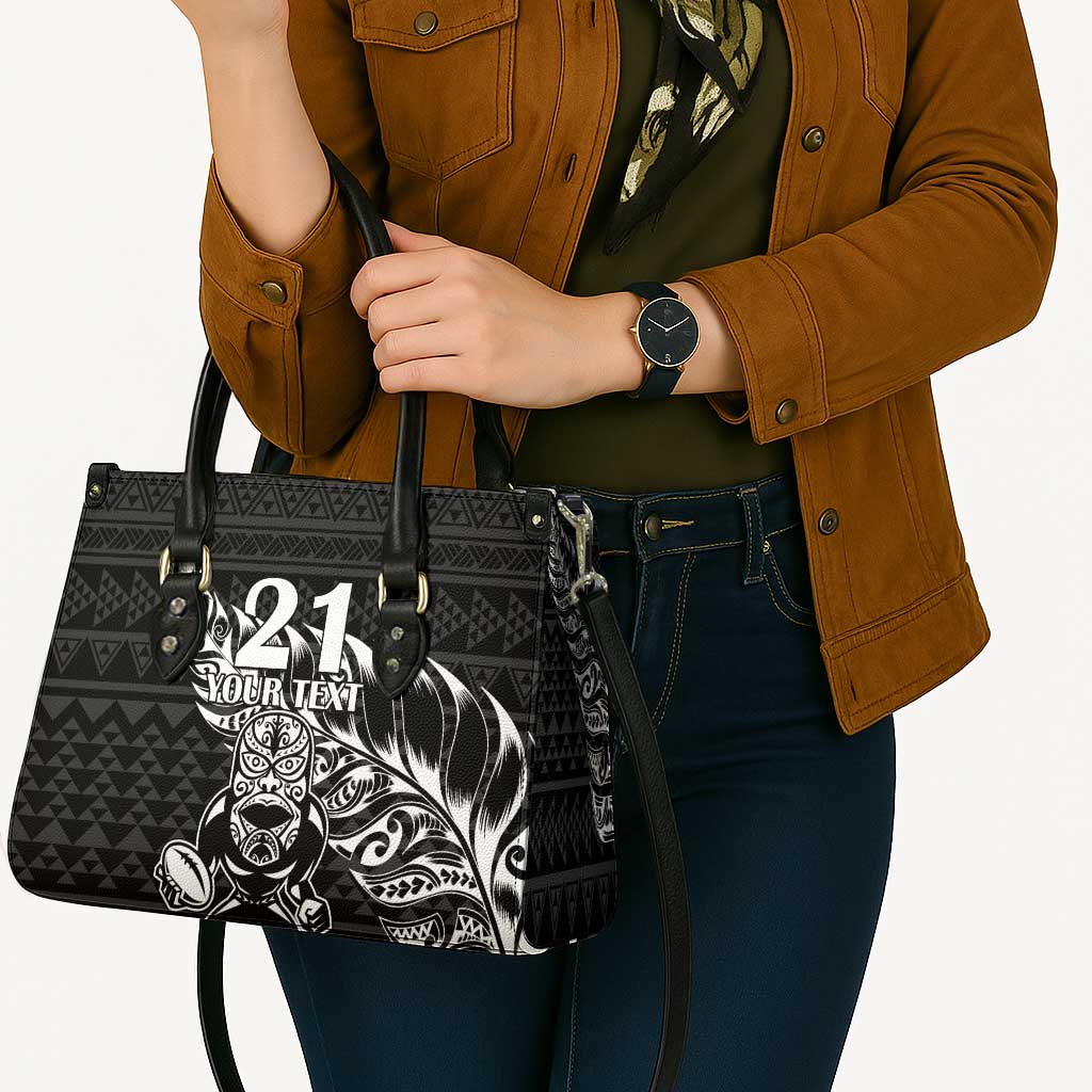 New Zealand Rugby Warrior Custom Leather Bag Black Fern Taniko Motif - Polynesian Pride