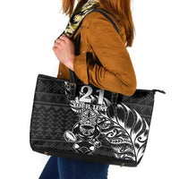 New Zealand Rugby Warrior Custom Leather Tote Bag Black Fern Taniko Motif LT9 Black - Polynesian Pride