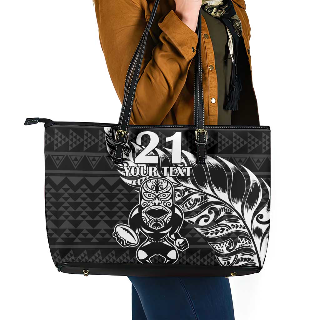 New Zealand Rugby Warrior Custom Leather Tote Bag Black Fern Taniko Motif LT9 - Polynesian Pride