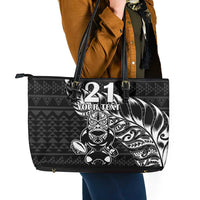 New Zealand Rugby Warrior Custom Leather Tote Bag Black Fern Taniko Motif LT9 - Polynesian Pride