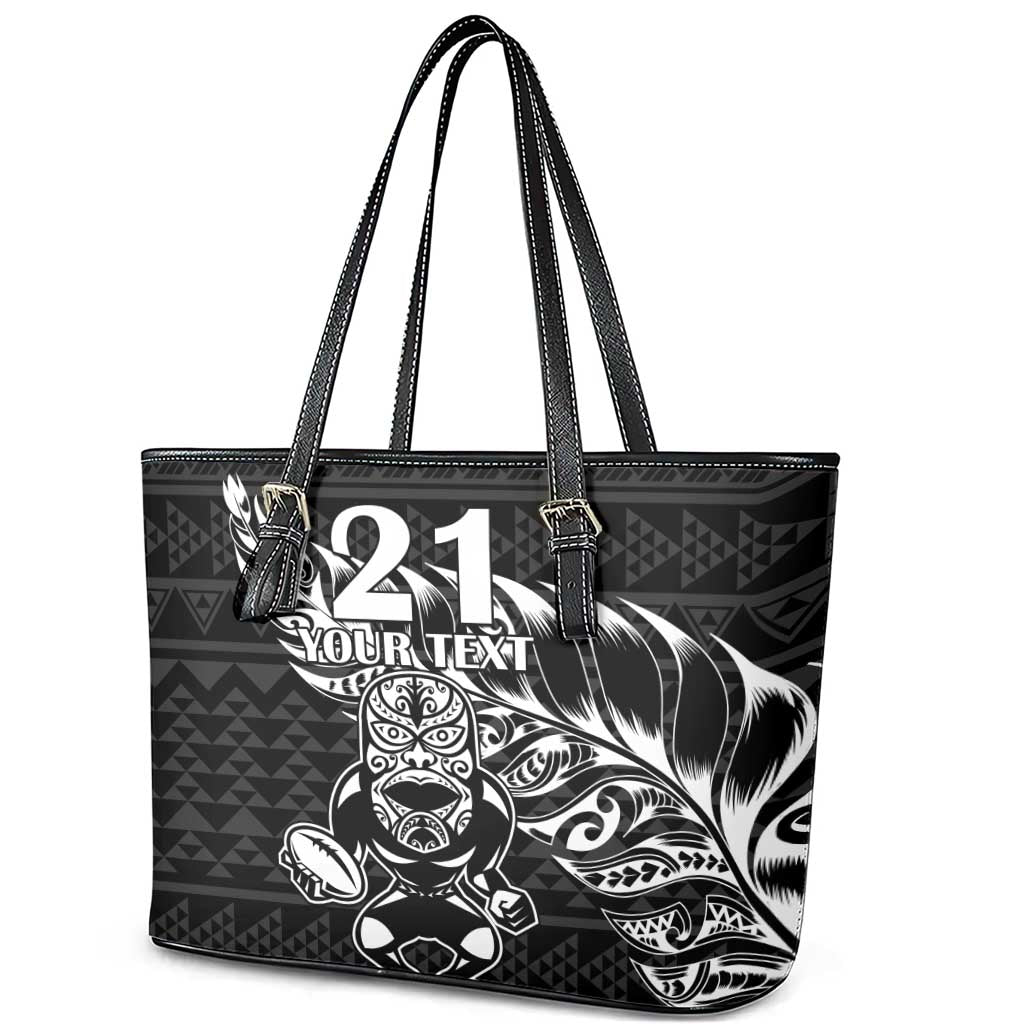 New Zealand Rugby Warrior Custom Leather Tote Bag Black Fern Taniko Motif LT9 - Polynesian Pride