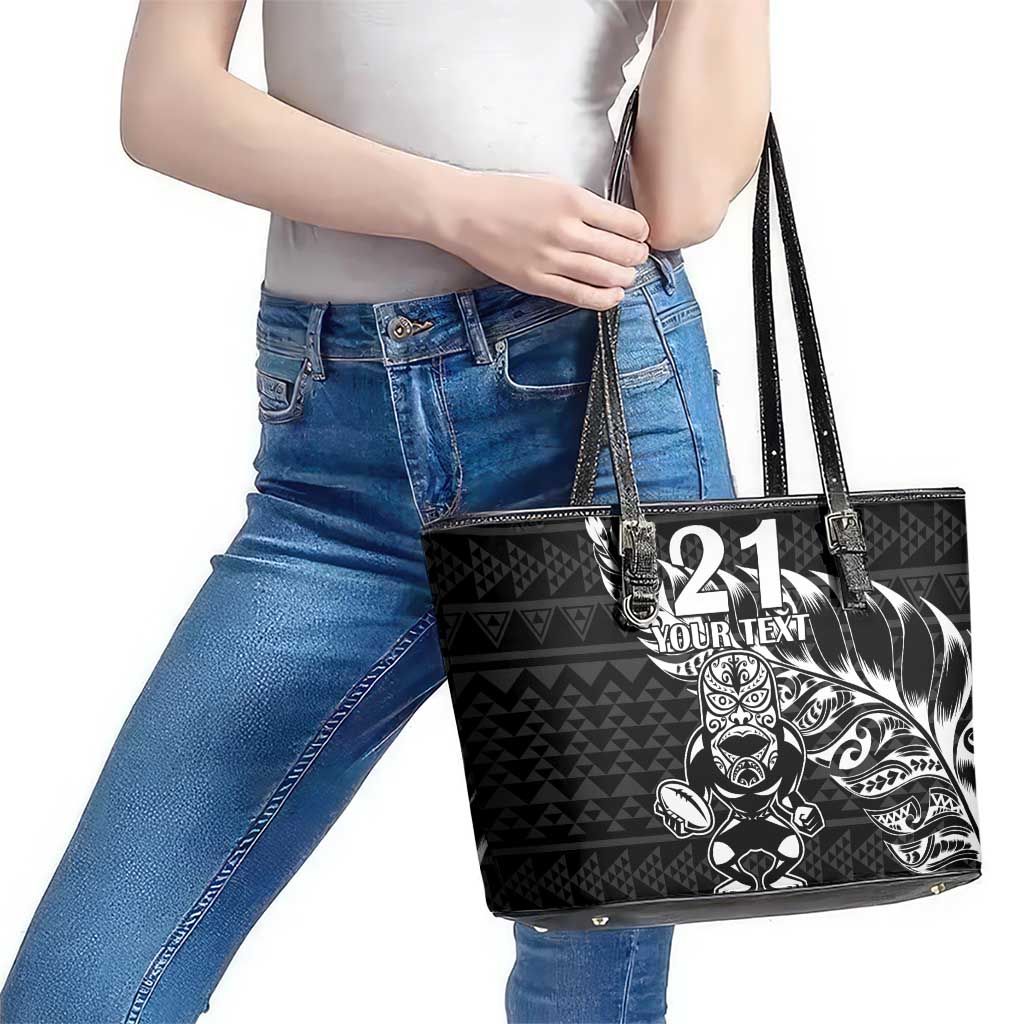 New Zealand Rugby Warrior Custom Leather Tote Bag Black Fern Taniko Motif LT9 - Polynesian Pride