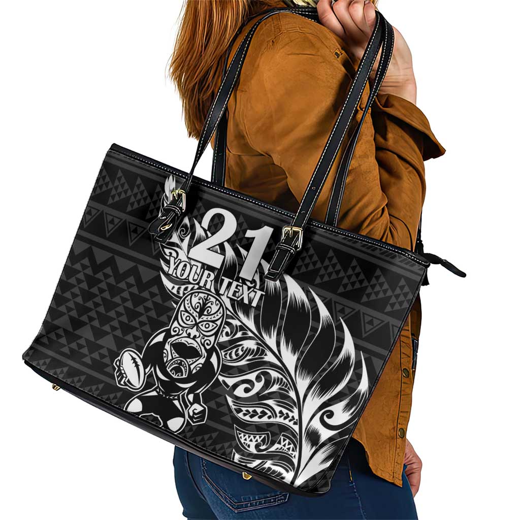 New Zealand Rugby Warrior Custom Leather Tote Bag Black Fern Taniko Motif LT9 - Polynesian Pride
