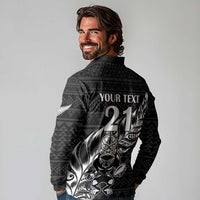 New Zealand Rugby Warrior Custom Long Sleeve Polo Shirt Black Fern Taniko Motif LT9 - Polynesian Pride