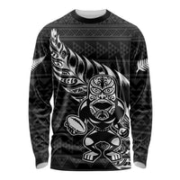 New Zealand Rugby Warrior Custom Long Sleeve Shirt Black Fern Taniko Motif LT9 Unisex Black - Polynesian Pride