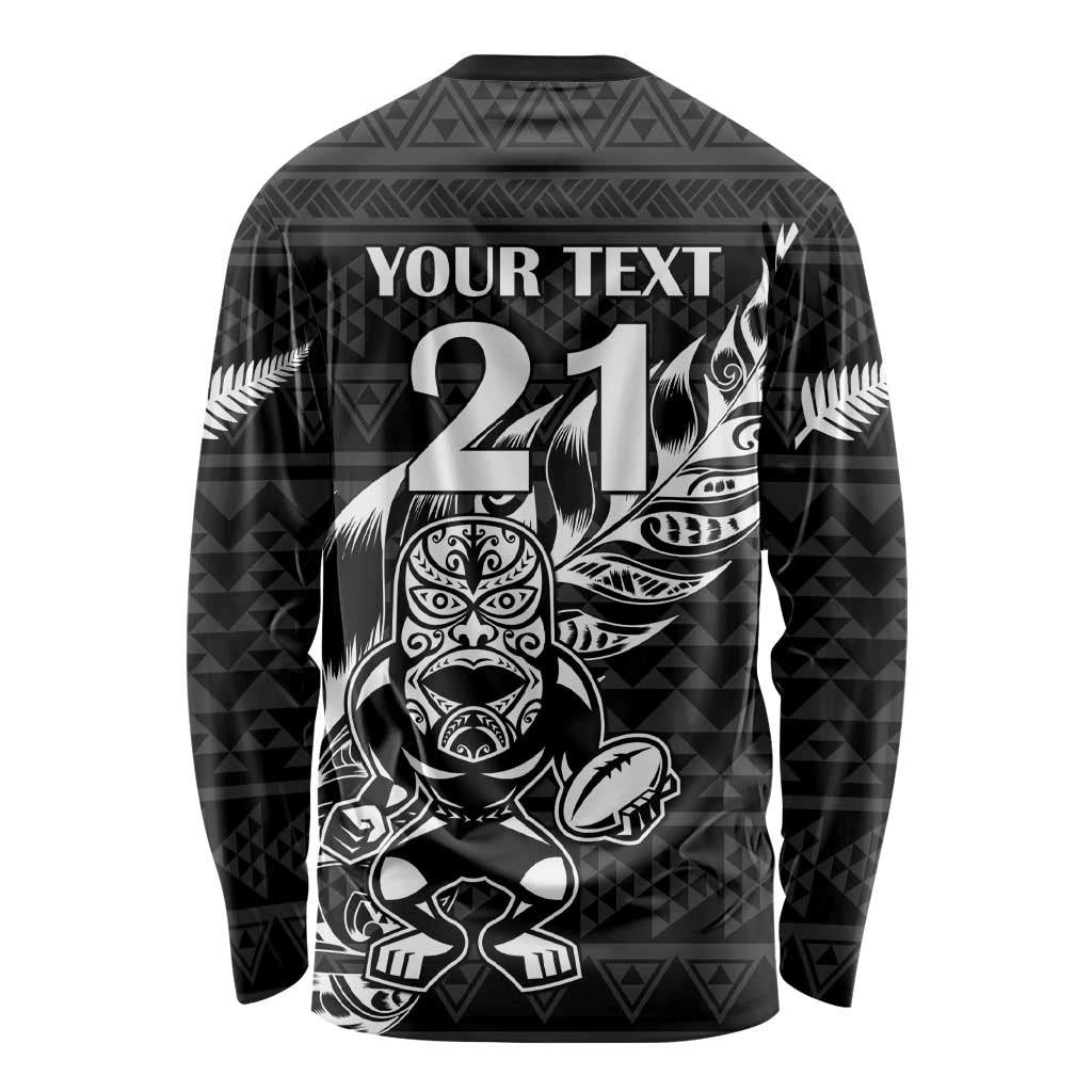 New Zealand Rugby Warrior Custom Long Sleeve Shirt Black Fern Taniko Motif LT9 - Polynesian Pride