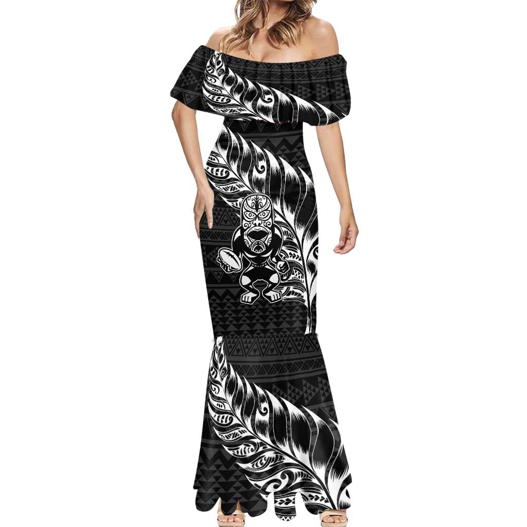 New Zealand Rugby Warrior Custom Mermaid Dress Black Fern Taniko Motif LT9 - Polynesian Pride