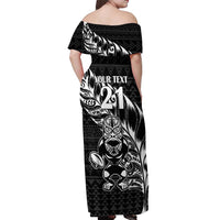 New Zealand Rugby Warrior Custom Off Shoulder Maxi Dress Black Fern Taniko Motif LT9 - Polynesian Pride