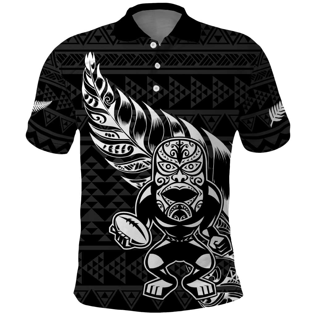 New Zealand Rugby Warrior Custom Polo Shirt Black Fern Taniko Motif LT9 Black - Polynesian Pride