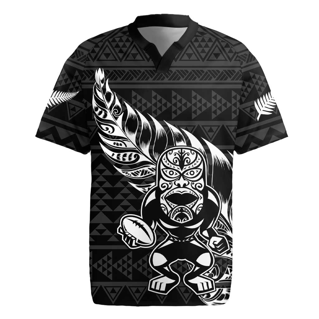 New Zealand Rugby Warrior Custom Rugby Jersey Black Fern Taniko Motif LT9 Black - Polynesian Pride
