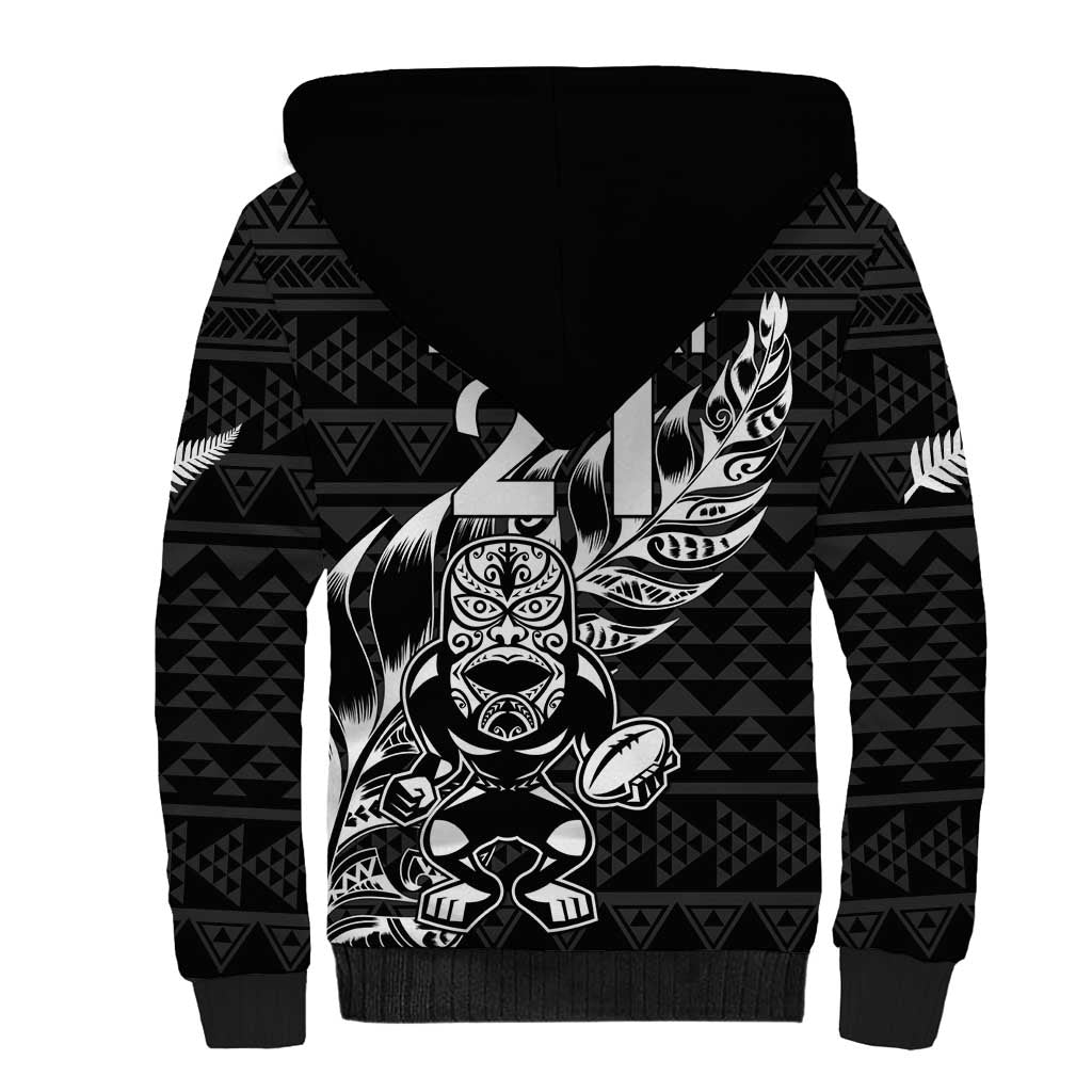 New Zealand Rugby Warrior Custom Sherpa Hoodie Black Fern Taniko Motif LT9 - Polynesian Pride