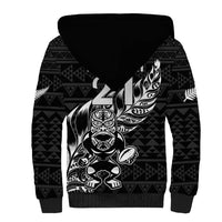 New Zealand Rugby Warrior Custom Sherpa Hoodie Black Fern Taniko Motif LT9 - Polynesian Pride